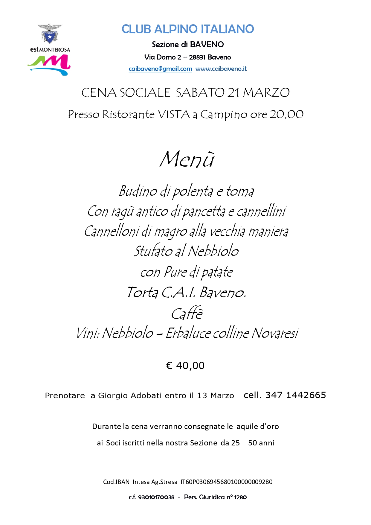 Cena Sociale 21 Marzo 2026